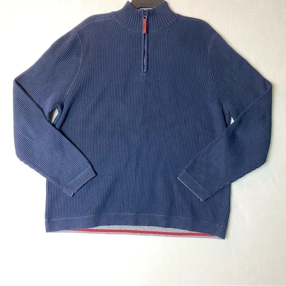 Eddie Bauer Sport Shop 1/4 Zip Knit High Neck Blue Sweater Size XL